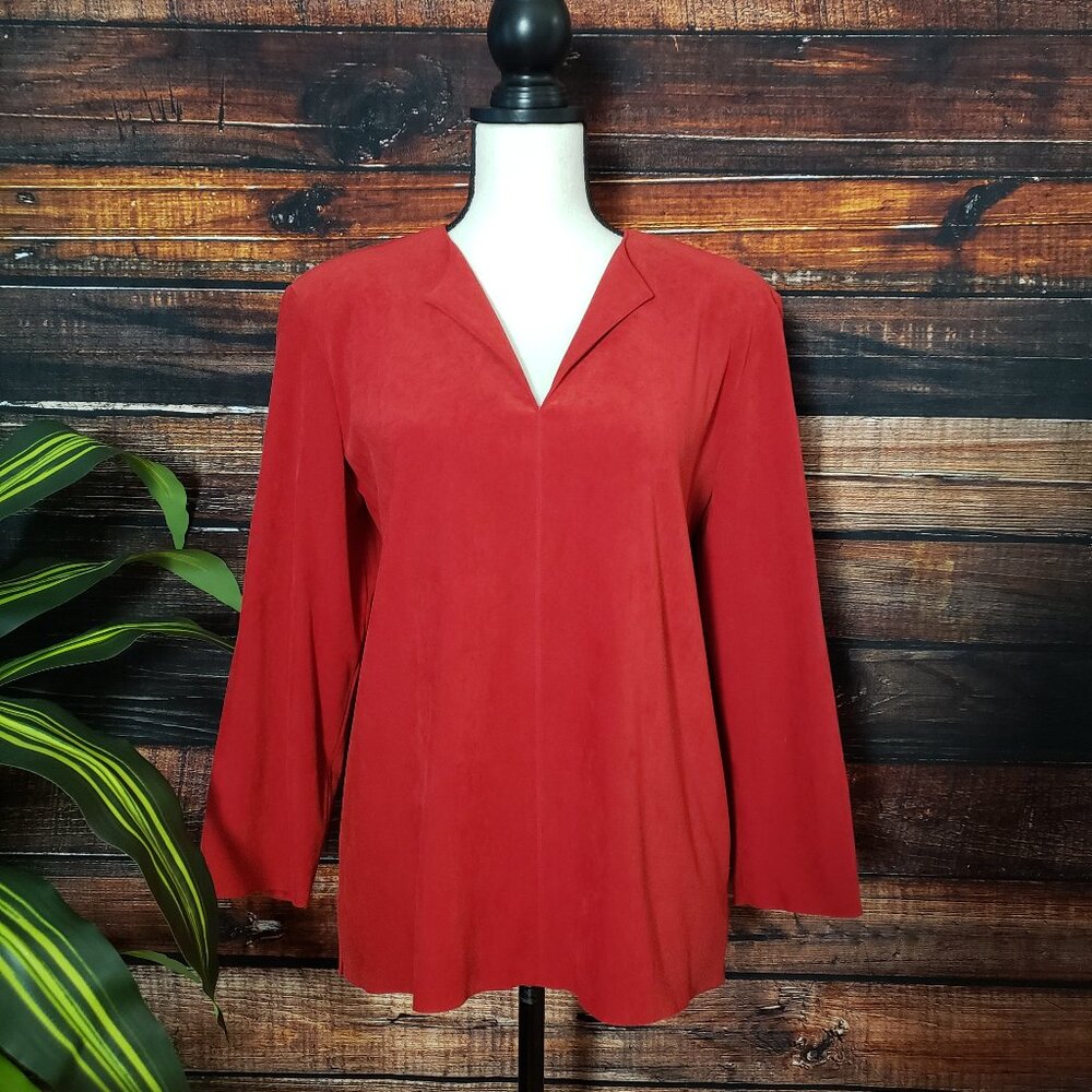 Doncaster Vintage Top 6 Ruby Red V-Neck Lined Blouse 3/4 Sleeves